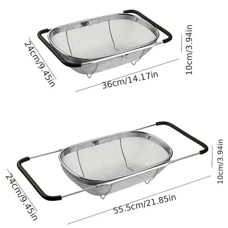 1pc, Sink Colander, Vegetable Sink Washing Basket, Fruit Drain Basket Rack, Stainless steel