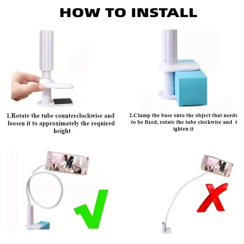 Adjustable Gooseneck Phone Holder Stand for Desk and Bedroom. 360 Degree Rotate.