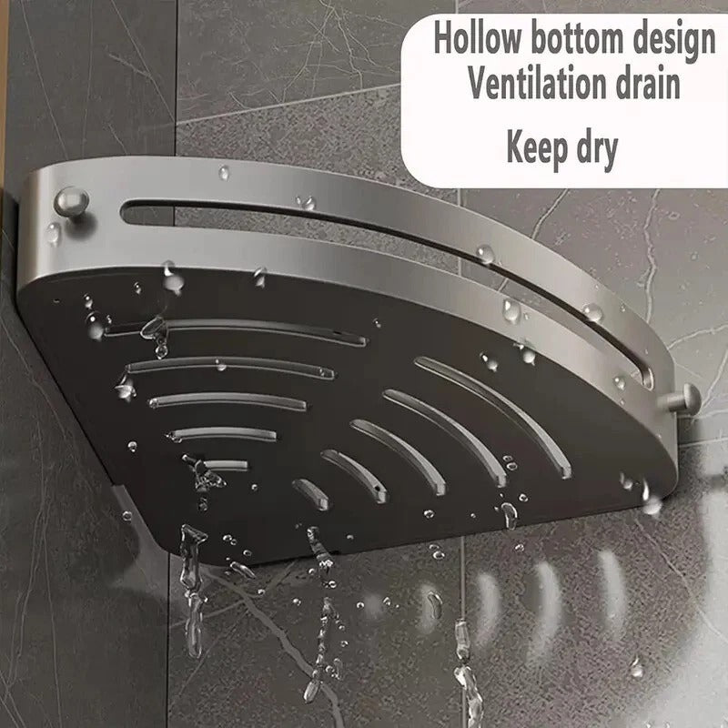 3 Tier Corner Shower Shelf Bathroom Rack Black No Drill Wall Mounted Storage UK