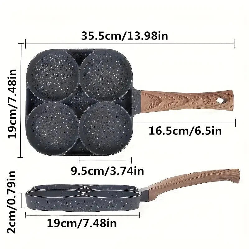 4-Hole Non-Stick Frying Pan Maifan Stone Coating, Induction Compatible Cookware