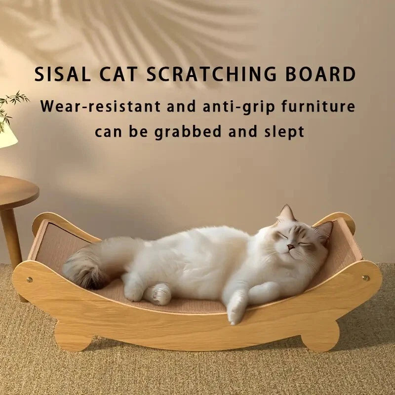 Durable Solid Wood Cat Scratching Post & Bed with Removable Sisal Pad - Multi-Level