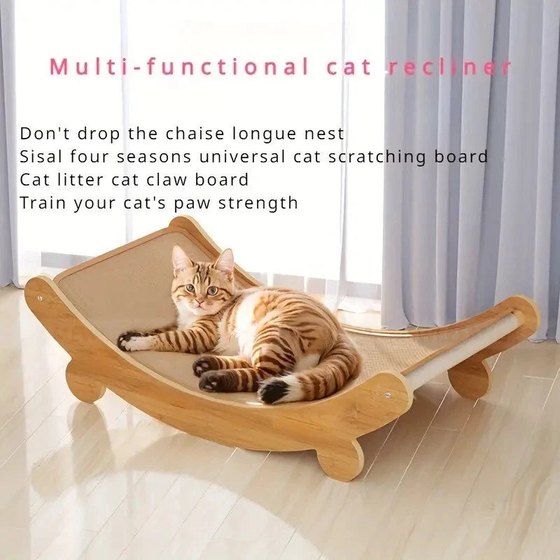 Durable Solid Wood Cat Scratching Post & Bed with Removable Sisal Pad - Multi-Level