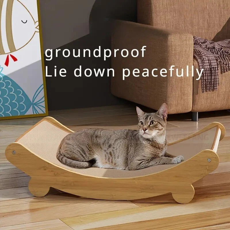 Durable Solid Wood Cat Scratching Post & Bed with Removable Sisal Pad - Multi-Level