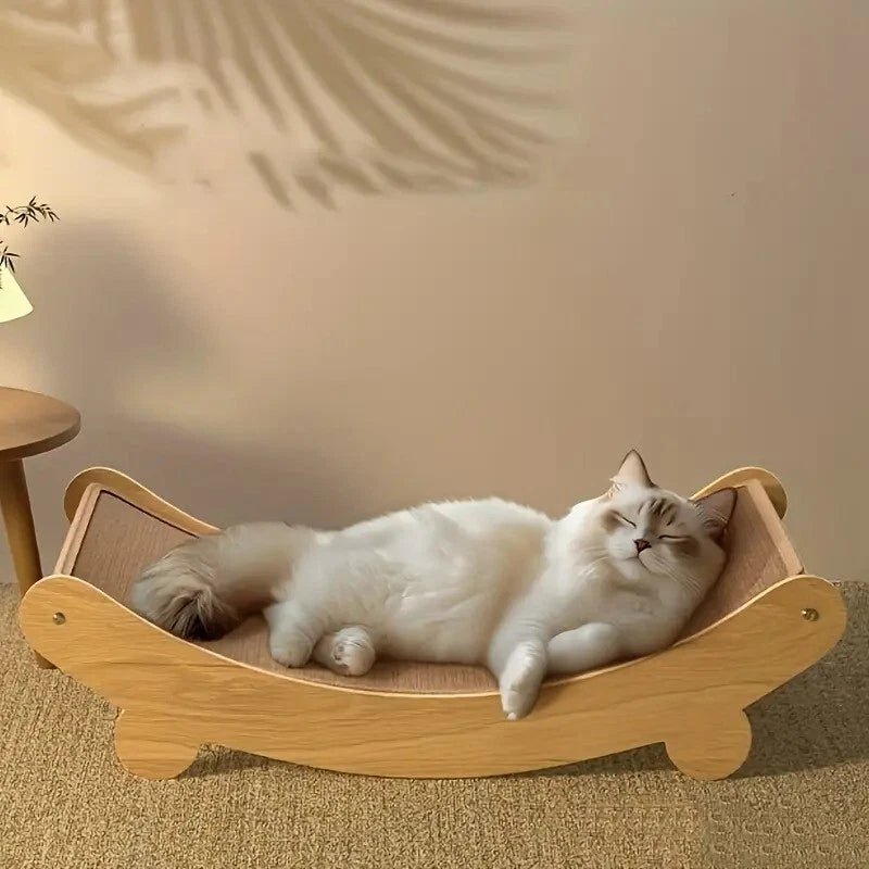 Durable Solid Wood Cat Scratching Post & Bed with Removable Sisal Pad - Multi-Level