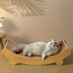 Durable Solid Wood Cat Scratching Post & Bed with Removable Sisal Pad - Multi-Level