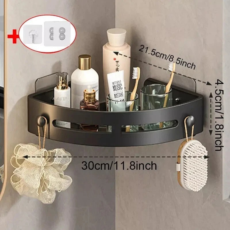3 Tier Corner Shower Shelf Bathroom Rack Black No Drill Wall Mounted Storage UK
