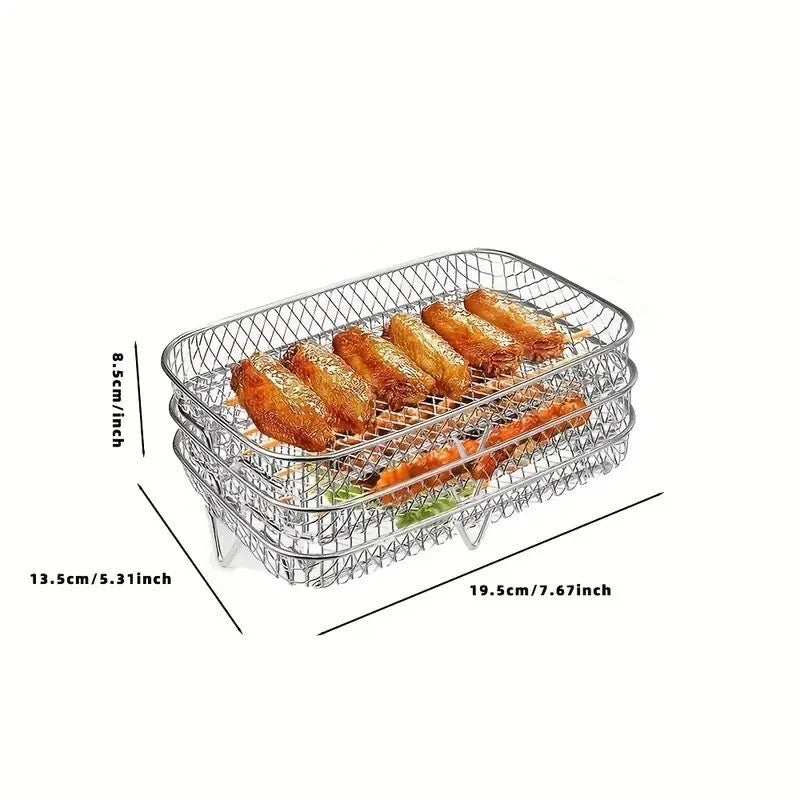 Air Fryer Rack – 2/3 Layer Stackable Stainless Steel Grill Cooking Basket