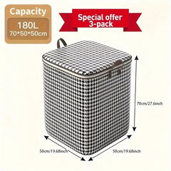 3pcs 180L Large Foldable Storage Bags with Zipper & Handles for Home Use