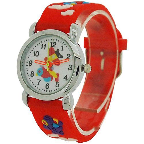 Relda Children’s Analogue 3D Flying Aeroplane Red Silicone Strap Boy’s Watch REL44