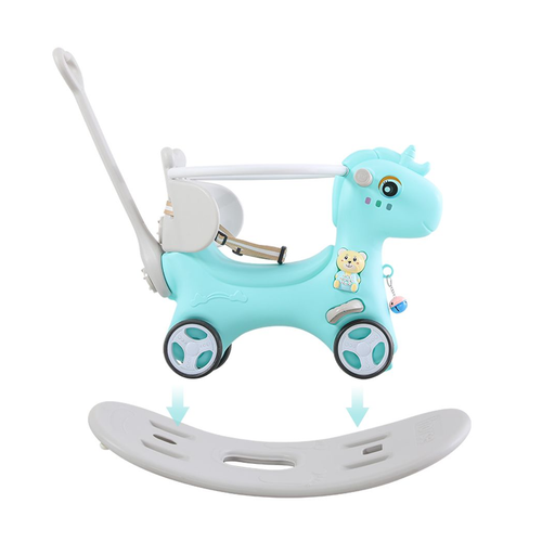 Rocking Horse for Toddlers Balance Bike Ride On Toys with Push Handle Backrest and Balance Board for Baby Girl and Boy