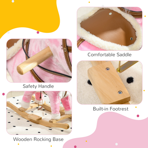 HOMCOM Wooden Ride on Horse Ride on Pony Gift for Kids 3-6 Years Pink