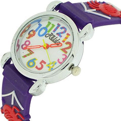 Relda Children’s Big Number Analog Spiders & Web On Purple Silicone Strap Girl’s Watch REL103