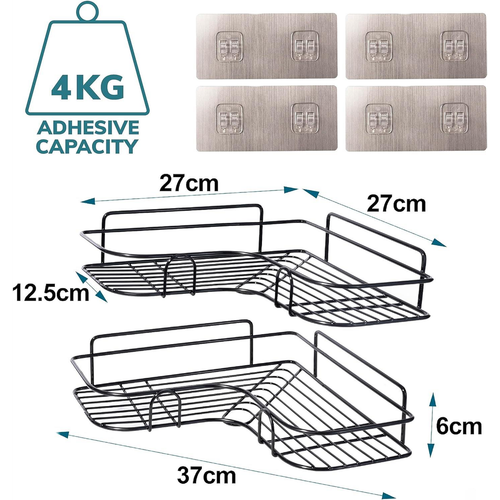Set of 2 Corner Shower Caddy in Black Nano Coating