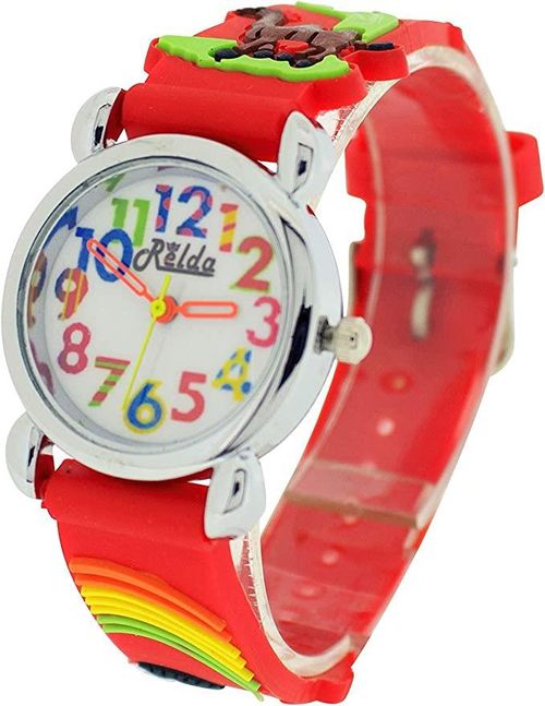 Relda Children’s Big Number Analog 3D Zoo Animals Red Silicone Strap Girl’s Watch REL106
