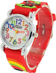 Relda Children’s Big Number Analog 3D Zoo Animals Red Silicone Strap Girl’s Watch REL106