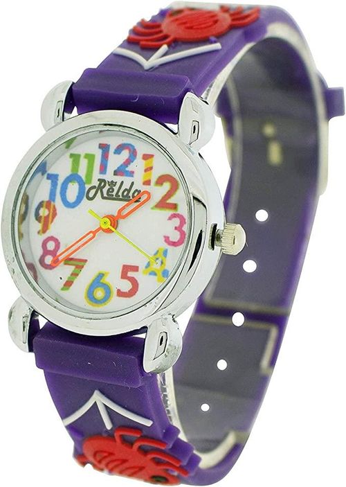 Relda Children’s Big Number Analog Spiders & Web On Purple Silicone Strap Girl’s Watch REL103