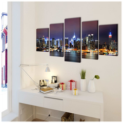 Canvas Wall Print Set Colourful New York Skyline 200 x 100 cm