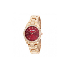 Henley Ladies Bling Etched Patterned Red Dial & RoseGold Bracelet Watch H07326.40