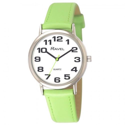 Ravel Unisex Classic Big Dial Lime Green Leather Strap Watch R0105.13.11A