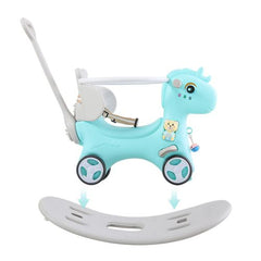 Rocking Horse for Toddlers Balance Bike Ride On Toys with Push Handle Backrest and Balance Board for Baby Girl and Boy