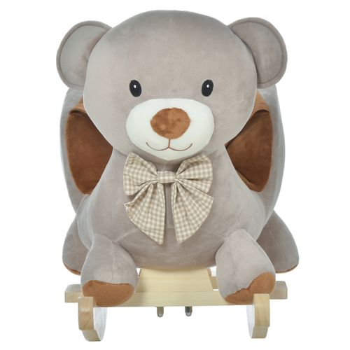 Kids Rocking Bear Plush Ride On Seat Sound Button Wood Base Seat Belt HOMCOM