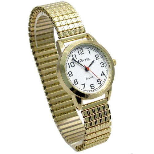 Ravel Ladies Bold Number White Dial Gold Expander Bracelet Watch R0232.02.2