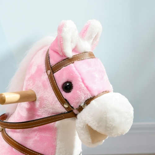 HOMCOM Wooden Ride on Horse Ride on Pony Gift for Kids 3-6 Years Pink