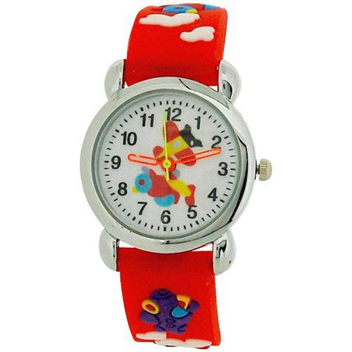 Relda Children’s Analogue 3D Flying Aeroplane Red Silicone Strap Boy’s Watch REL44