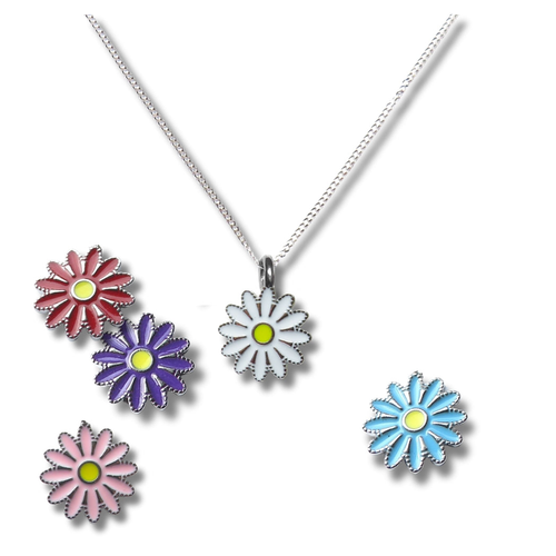 Girls Silver Daisy Charm Necklace