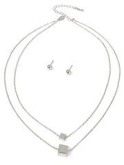 Cube Pendant Double Layer Necklace Set