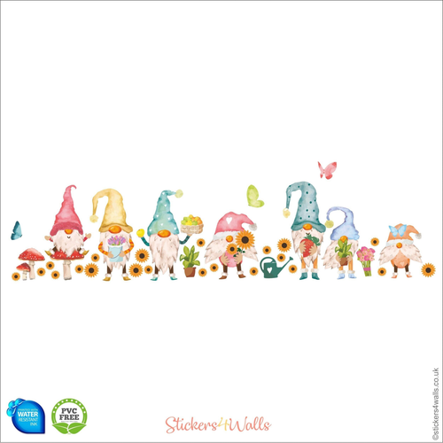 Gardening-Themed Gnome Spring Fabric Wall Stickers - Reusable