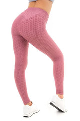 SOLID HONEYCOMB SEAMLESS LEGGING PINK L L