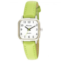 Ravel Ladies Cushion Shaped Brights Leather Strap Watch Bright Green