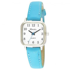 Ravel Ladies Cushion Shaped Brights Leather Strap Watch Bright Blue