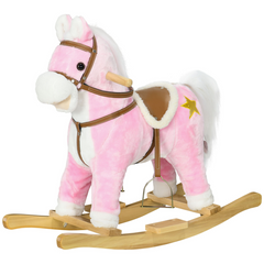 HOMCOM Wooden Ride on Horse Ride on Pony Gift for Kids 3-6 Years Pink