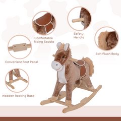 HOMCOM Kids Rocking Horse Wooden Plush Age 3 Children Ride On Toy Rocker Baby