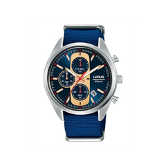 Lorus Mens Urban Chronograph Dated Blue Dial Blue Nylon Strap Watch RM357GX9 BRAND NEW BUT NEEDS BATTERY