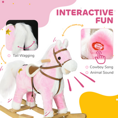 HOMCOM Wooden Ride on Horse Ride on Pony Gift for Kids 3-6 Years Pink