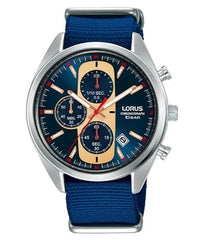 Lorus Mens Urban Chronograph Dated Blue Dial Blue Nylon Strap Watch RM357GX9 BRAND NEW BUT NEEDS BATTERY