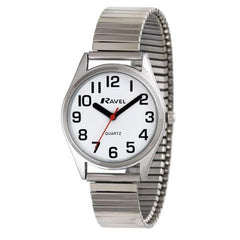 Ravel Mens Basic Bold Easy Read Expander Bracelet Watch Silver R0225