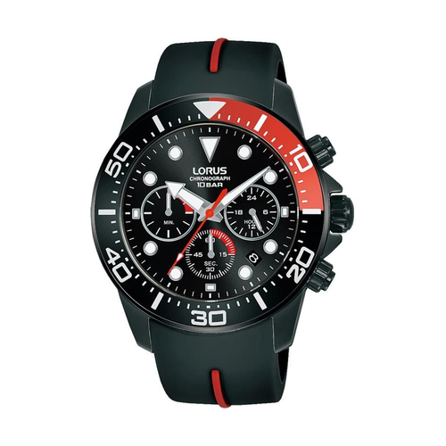 Lorus Mens Sports Chronograph Dated Black Dial Black Rubber Strap Watch RT347JX9 BRAND NEW BUT NEEDS BATTERY