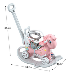 Upgraded Rocking Horse for Toddlers Balance Bike Ride On Toys with Push Handle Backrest and Balance Board for Baby Girl