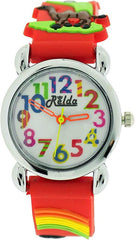 Relda Children’s Big Number Analog 3D Zoo Animals Red Silicone Strap Girl’s Watch REL106