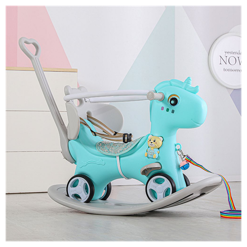 Rocking Horse for Toddlers Balance Bike Ride On Toys with Push Handle Backrest and Balance Board for Baby Girl and Boy