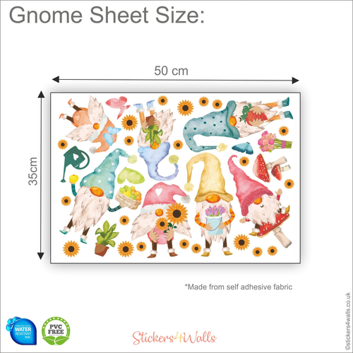 Gardening-Themed Gnome Spring Fabric Wall Stickers - Reusable