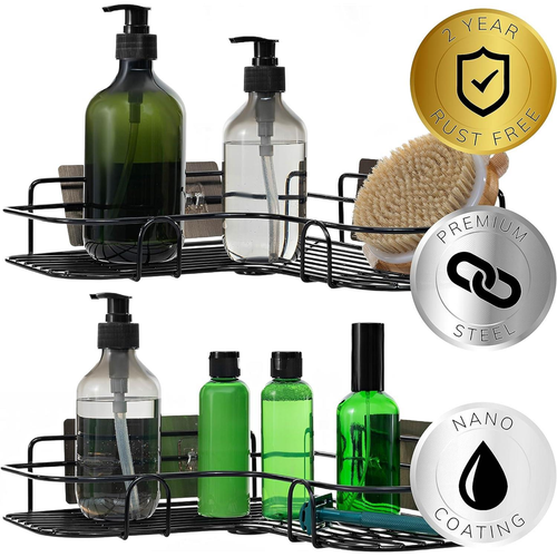 Set of 2 Corner Shower Caddy in Black Nano Coating