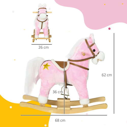 HOMCOM Wooden Ride on Horse Ride on Pony Gift for Kids 3-6 Years Pink