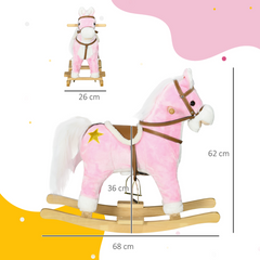HOMCOM Wooden Ride on Horse Ride on Pony Gift for Kids 3-6 Years Pink
