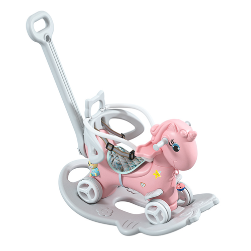Upgraded Rocking Horse for Toddlers Balance Bike Ride On Toys with Push Handle Backrest and Balance Board for Baby Girl