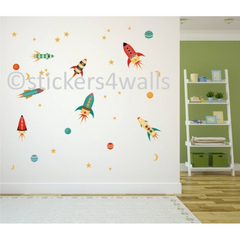 Rocket & Space Themed Colourful Wall Stickers - Reusable